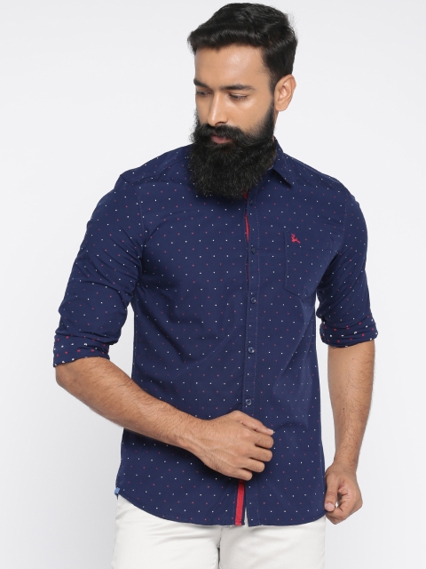 

Parx Men Navy Slim Fit Self Design Casual Shirt, Navy blue