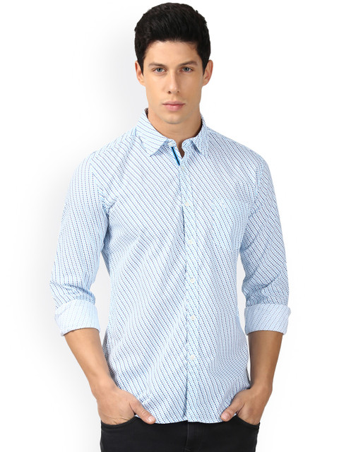 

Parx Men Blue & White Slim Fit Printed Casual Shirt