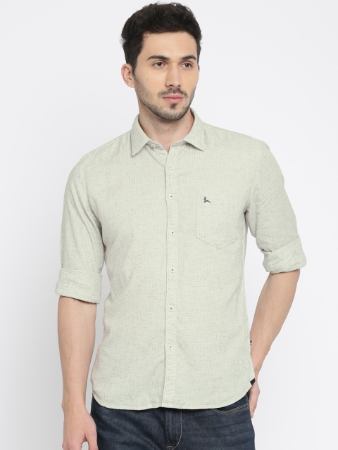 

Parx Men Off-White & Grey Slim Fit Checked Casual Shirt