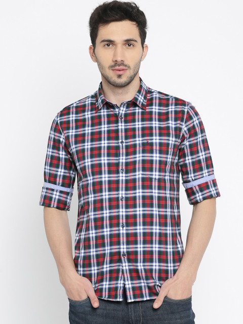 

Parx Men Navy Blue & Red Slim Fit Checked Casual Shirt
