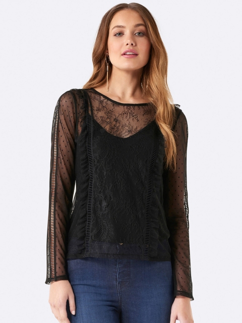 

Forever New Women Black Self-Design Top