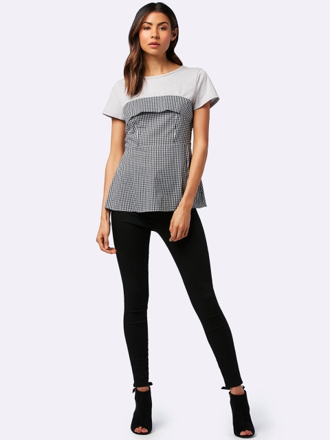 

Forever New Women Grey & Black Checked A-Line Top