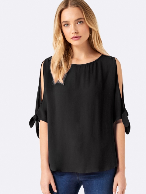

Forever New Women Black Solid Cold Shoulder Top