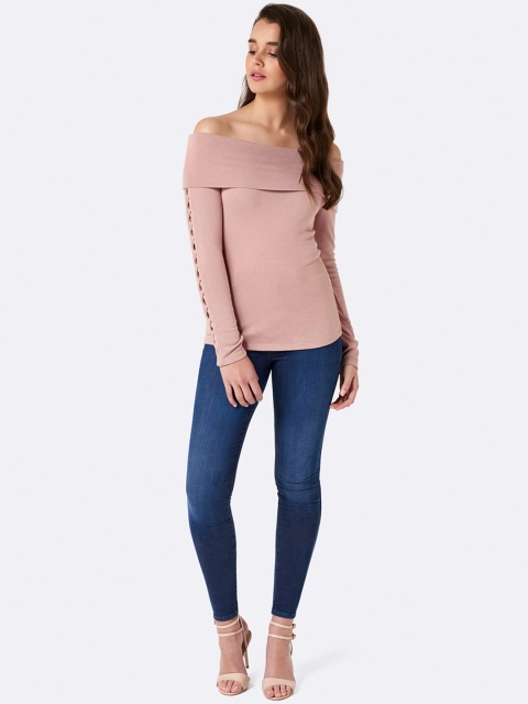 

Forever New Women Pink Solid Bardot Top