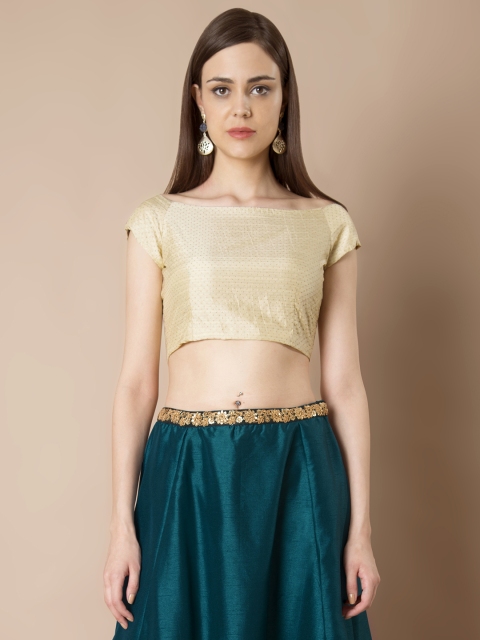 

INDYA Women Beige Self-Design Crop Top