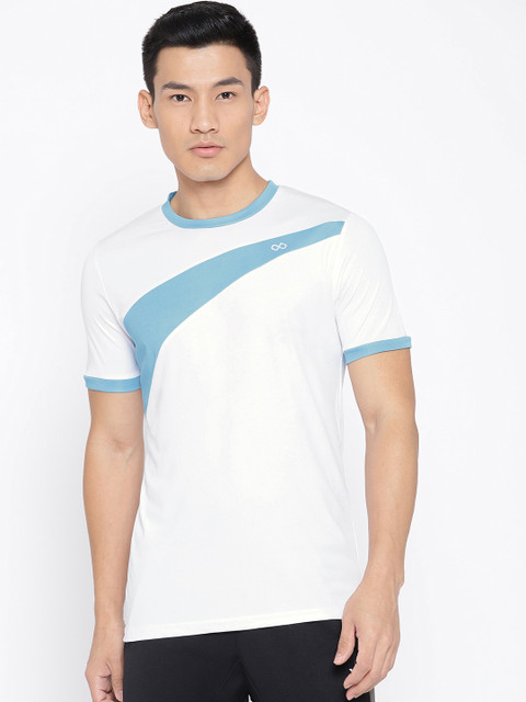 

Pure Play Men White & Blue Colourblocked Round Neck T-shirt
