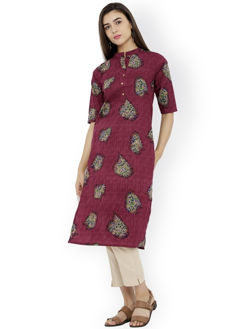 

breya Women Burgundy Printed Straight Kurta