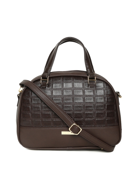 

Addons Coffee Brown Textured Handheld Bag with Sling Strap