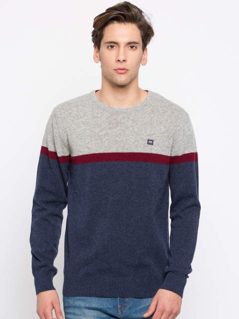 

BYFORD by Pantaloons Men Navy & Grey Melange Colourblocked Sweater, Navy blue