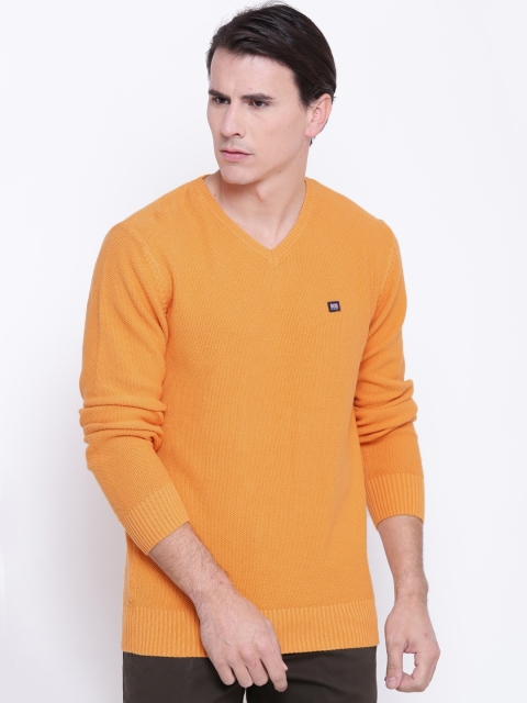 

BYFORD by Pantaloons Men Mustard Yellow Self-Design Sweater