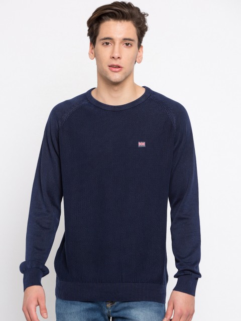 

BYFORD by Pantaloons Men Navy Blue Self Design Pullover