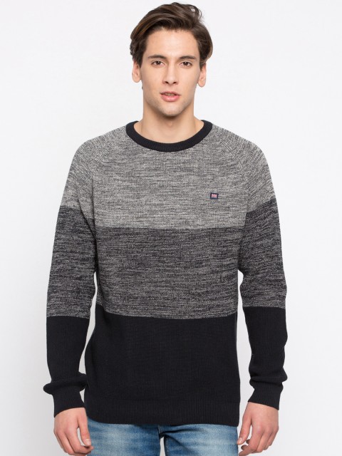 

BYFORD by Pantaloons Men Black & Grey Colourblocked Pullover