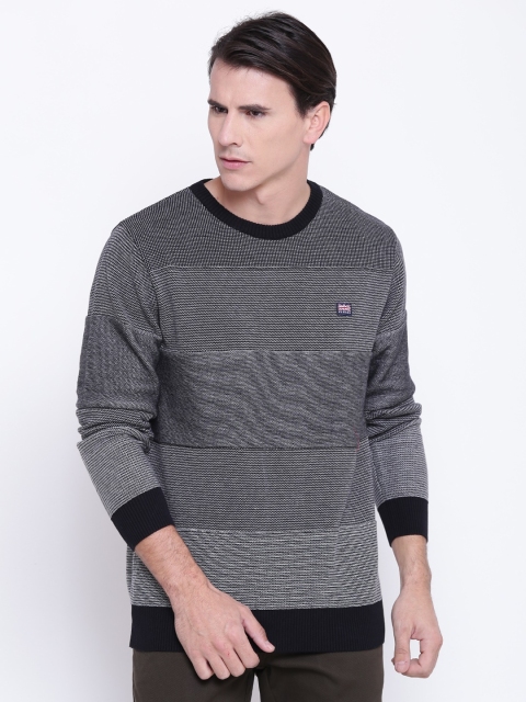 

BYFORD by Pantaloons Men Black & Off-White Self-Design Pullover