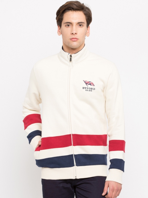

BYFORD by Pantaloons Men White Striped Sweatshirt