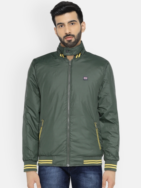

BYFORD by Pantaloons Men Olive Green Solid Bomber Jacket