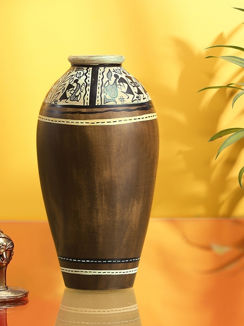 

ExclusiveLane Brown Tribal Melodies Warli Handpainted Terracotta Round Vase
