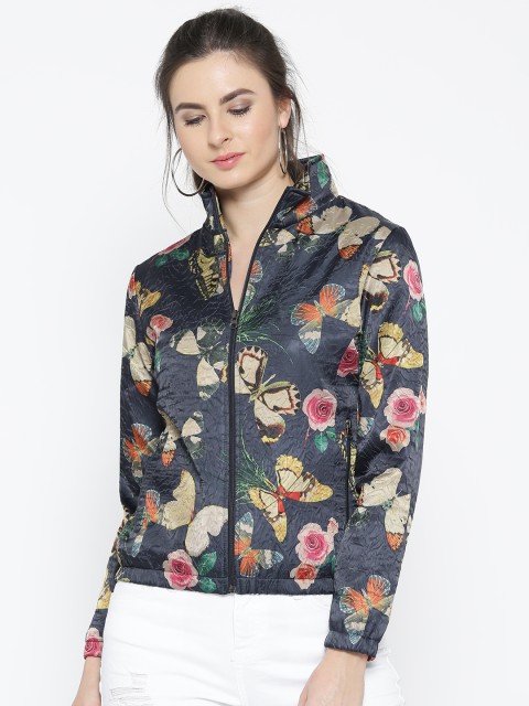 

Fort Collins Women Navy Printed Bomber Jacket, Navy blue
