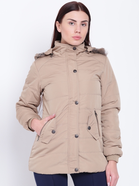 

Fort Collins Women Khaki Solid Parka Jacket with Detachable Hood