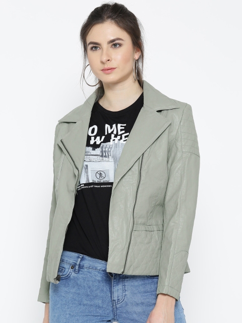 

Fort Collins Women Green Solid Biker Jacket