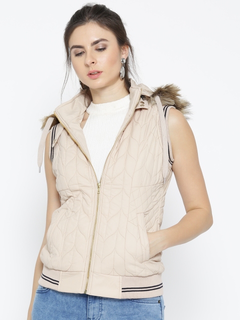 

Fort Collins Women Beige Quilted Bomber Jacket