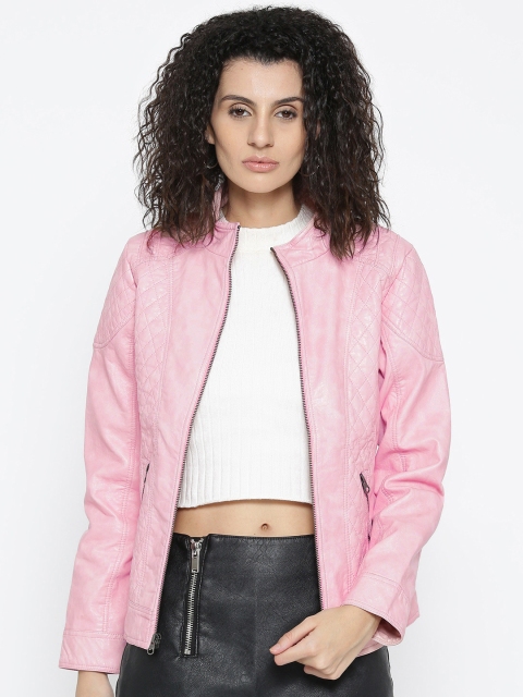 

Fort Collins Women Pink Solid Biker Jacket