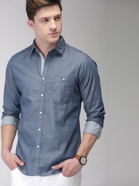 

Harvard Men Blue Slim Fit Printed Casual Shirt