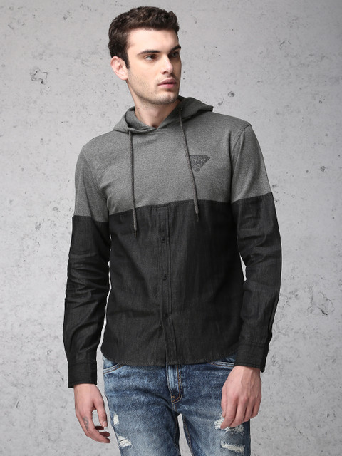 

Ecko Unltd Men Charcoal & Black Solid Hooded Sweatshirt