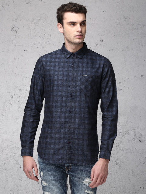

Ecko Unltd Men Navy Blue Slim Fit Checked Casual Shirt