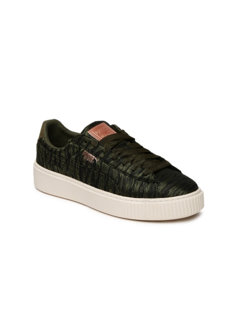 

Puma Women Olive Green Woven Design Basket Platform VR Sneakers