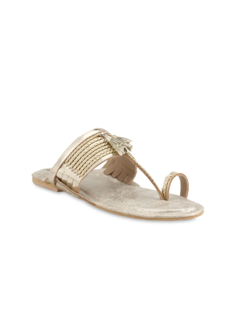 

Signature Sole Women Gold-Toned Solid Synthetic Patent One Toe Flats