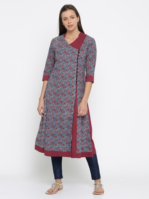 

Shree Women Blue & Maroon Printed A-Line Kurta