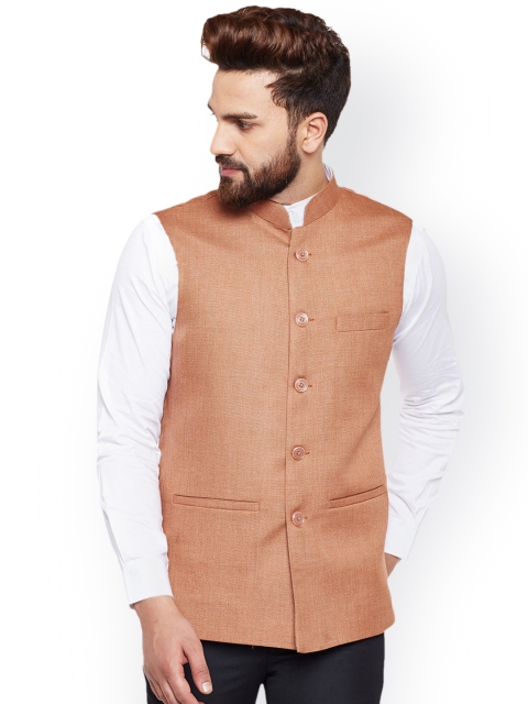 

Hancock Men Brown Woven Nehru Jacket