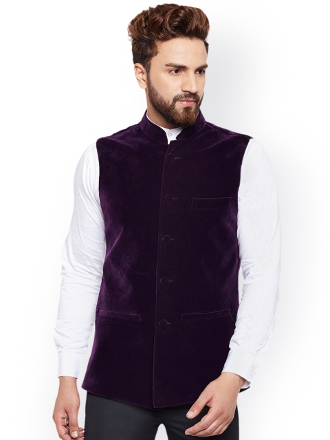 

Hancock Men Purple Velvet Nehru Jacket