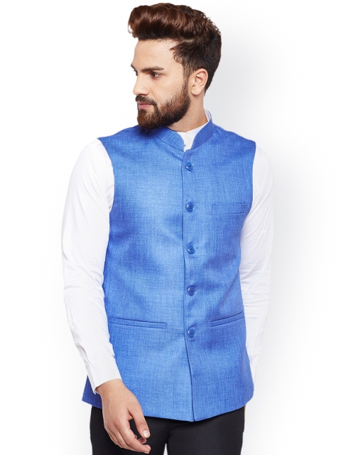 

Hancock Men Blue Woven Nehru Jacket