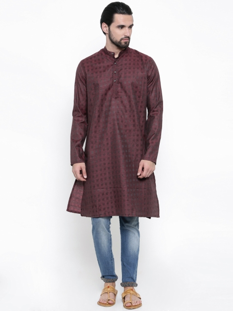 

PIVOTO Men Maroon Woven Design Straight Kurta