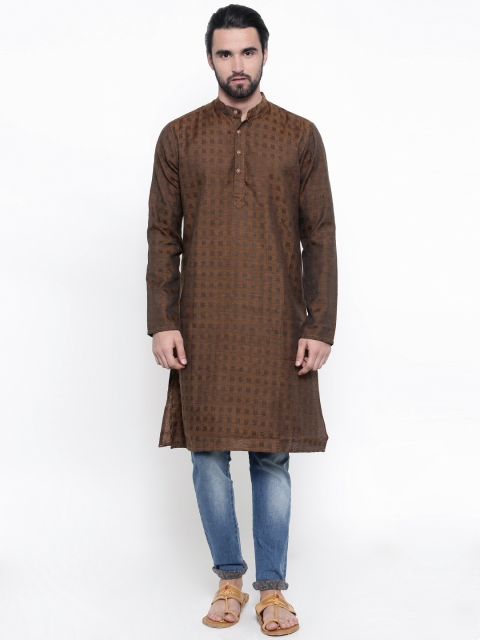 

PIVOTO Men Brown Woven Design Straight Kurta