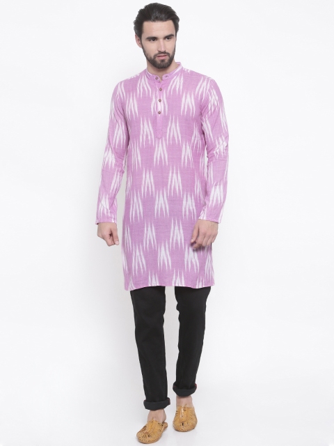 

PIVOTO Men Lavender Woven Design Straight Ikat Kurta