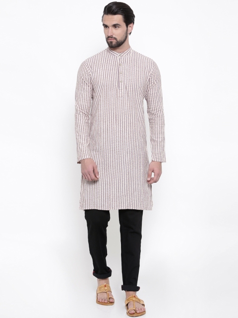 

PIVOTO Men Cream-Coloured & Purple Woven Design Straight Kurta