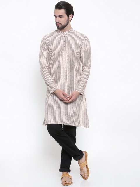 

PIVOTO Men Brown & Beige Striped Straight Kurta