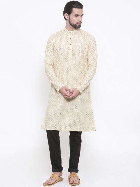 

PIVOTO Men Yellow Woven Design Straight Kurta
