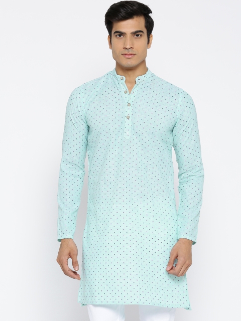 

PIVOTO Men Sea Green Woven Design Straight Kurta