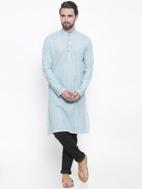 

PIVOTO Men Blue Woven Design Straight Kurta