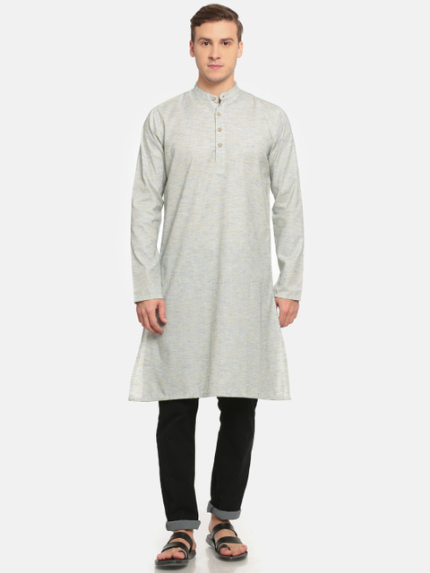 

PIVOTO Men Grey Solid Straight Kurta