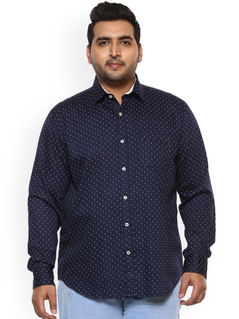 

John Pride Plus Size Men Navy White Regular Fit Printed Casual Shirt, Navy blue