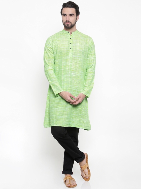 

PIVOTO Men Green Woven Design Straight Kurta