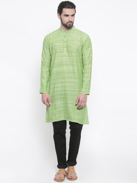 

PIVOTO Men Green Woven Design Straight Kurta