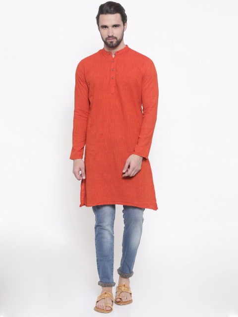 

PIVOTO Men Orange Woven Design Straight Kurta