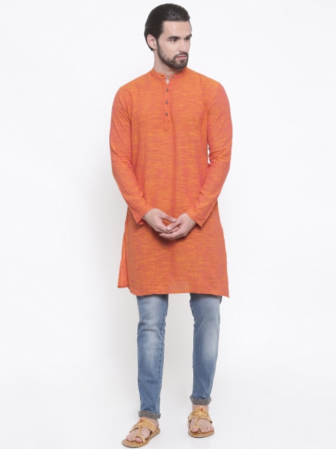 

PIVOTO Men Orange Woven Design Straight Slim Fit Kurta