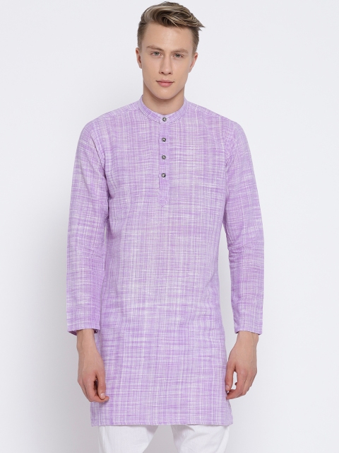 

PIVOTO Men Lavender Solid Straight Kurta