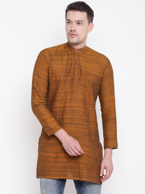

PIVOTO Men Rust Orange Solid Straight Short Kurta